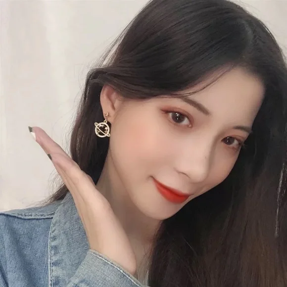 Crystal Planet Saturn and Gold Stars Dangle Earrings - Picture 2 of 16